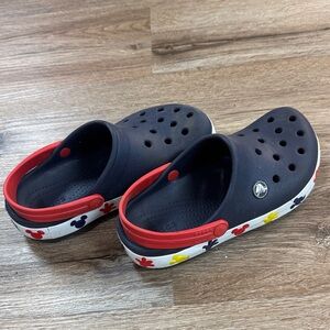 CROCS Kids Navy Clogs with Red Strap and Multicolor Mickey Accents